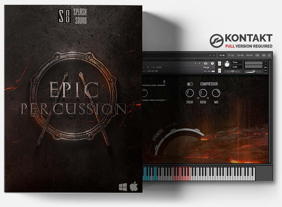Product box of the Epic Percussion library for KONTAKT
