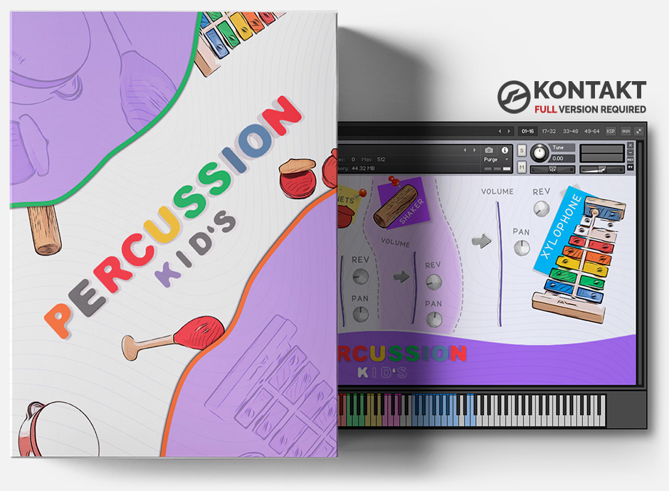 Product box of the Kid's percussion library for KONTAKT